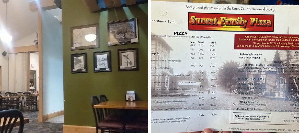 Sunset Family Pizza Menu