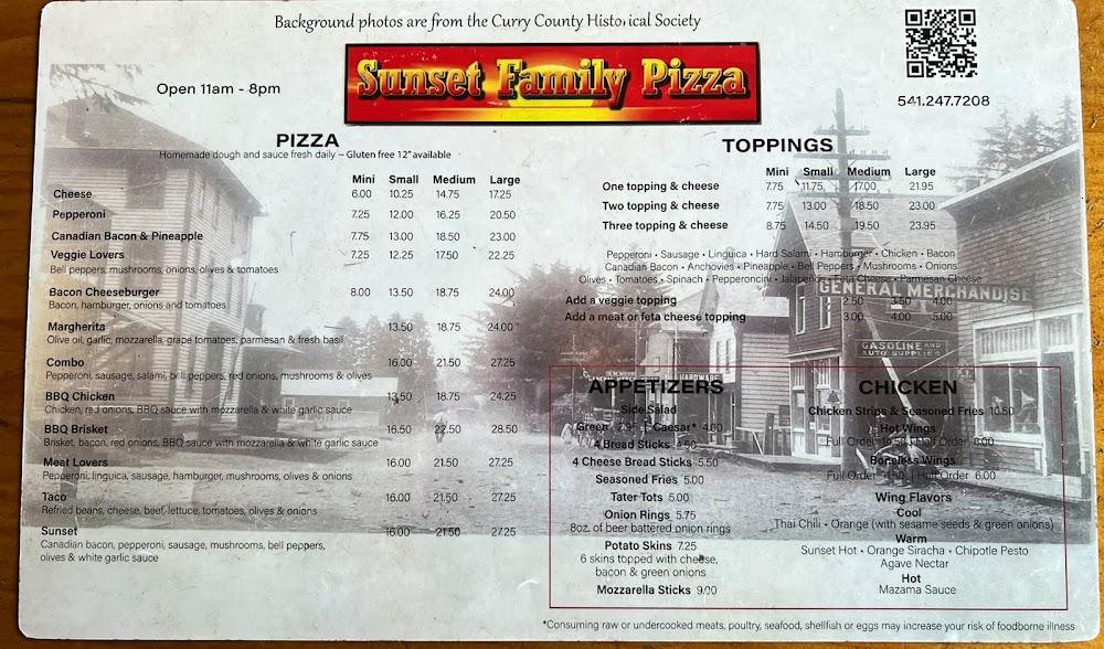 Sunset Family Pizza Menu image 2
